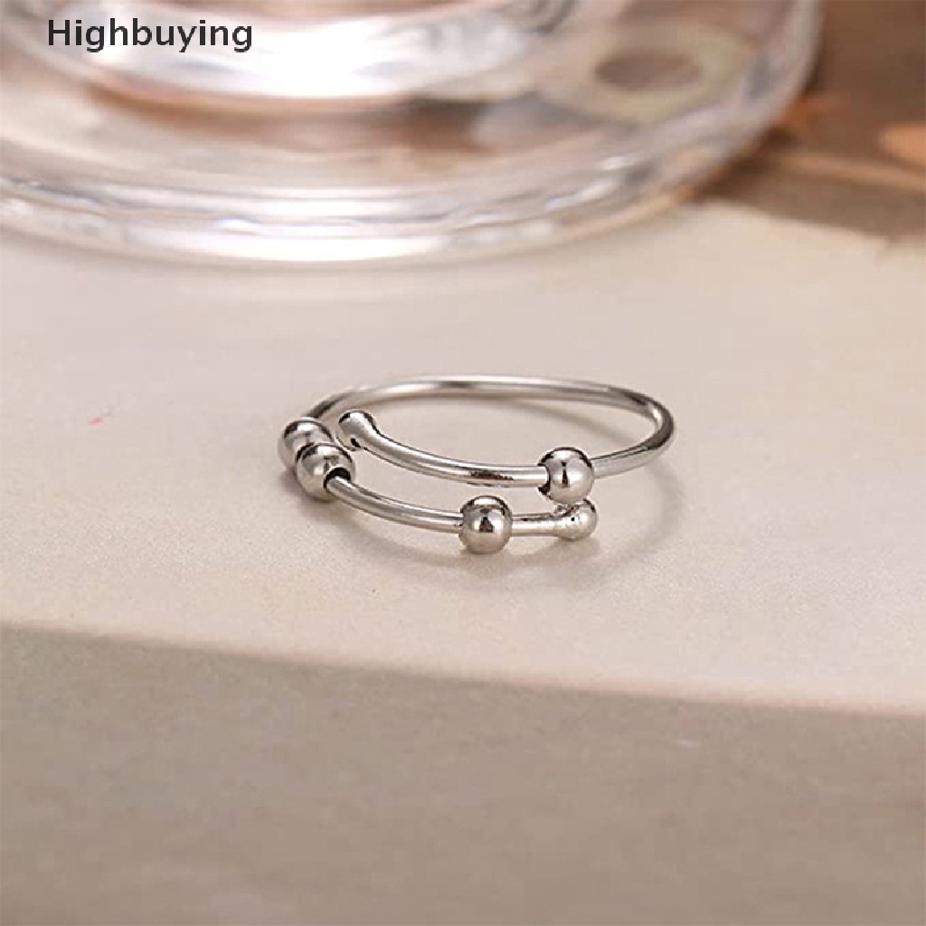 Hbid Stainless Steel Rotate Beads Anxiety Rings Adjustable Stress Relief Fidget Rings Untuk Wanita Pria Fashion Perhiasan Hadiah Glory