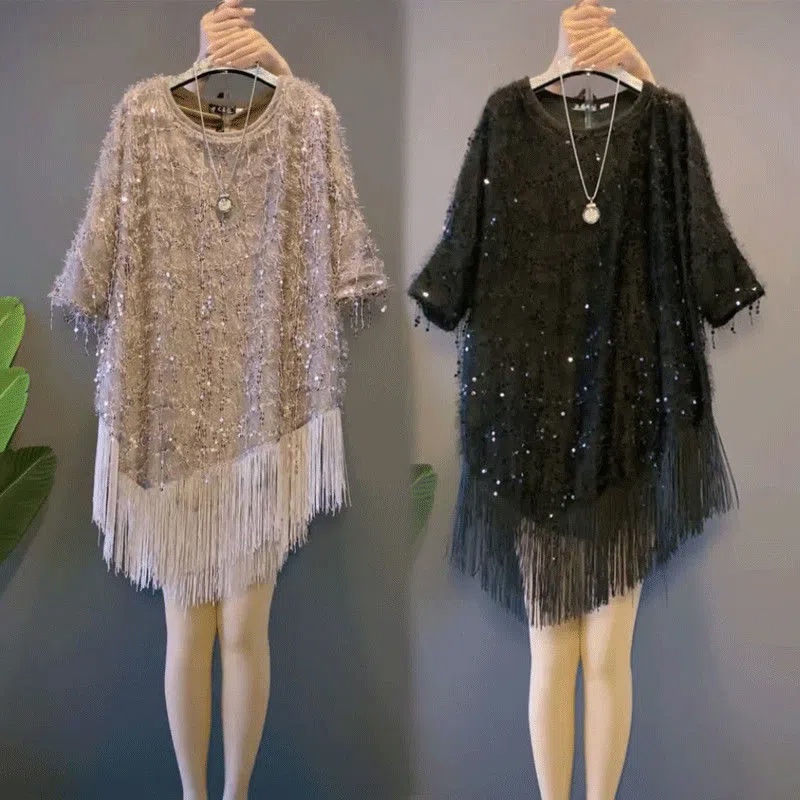 Large fat MM fashion Korean fashion tassel dress