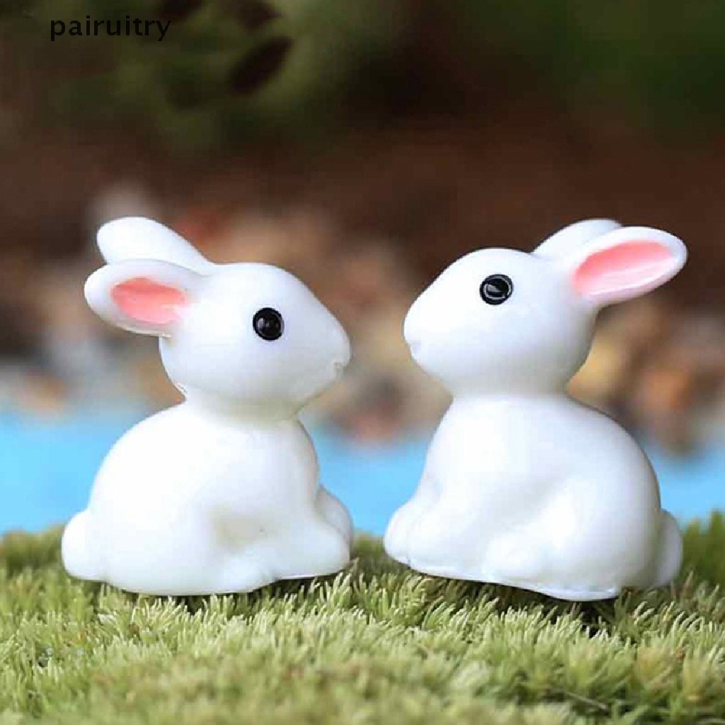 Prt 10PCS Lucu Mini Resin Bunnies Miniatur Angka 3D Kelinci Putih Kecil Ornamen PRT