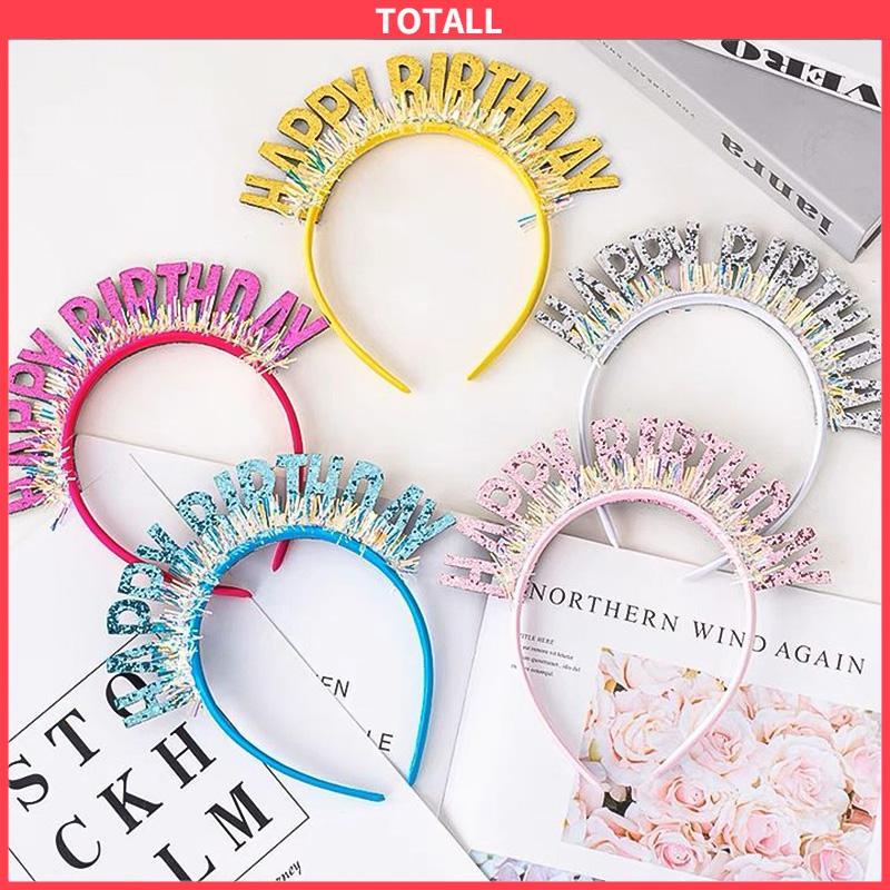 COD Bando Ulang Tahun Warna-warni Gaya Kreatif DIY Selamat Hairband Tata Letak Tempat Pesta Warna Cerah-Totall