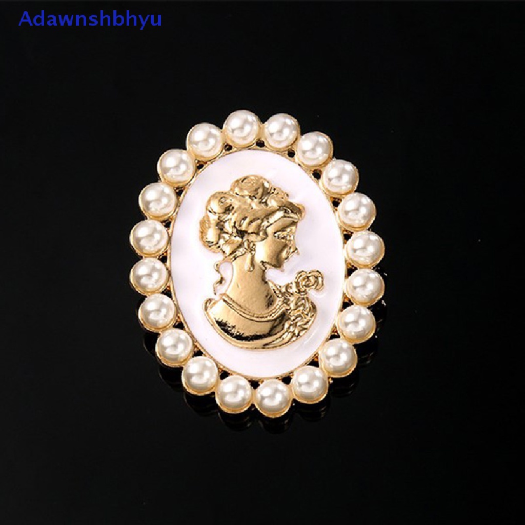 Adhyu 1pc Vintage Gold Beauty Head Pearl Bros Alloy Drip Minyak Plag Lapel Pin ID