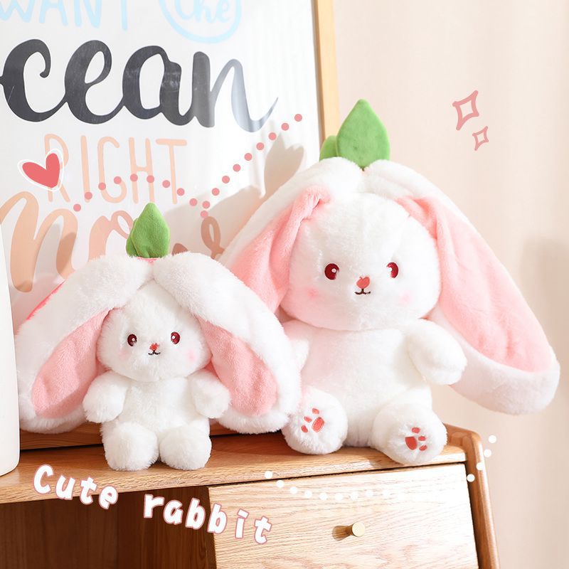 18/25cm TIKTOK Mainan Mewah Kelinci Flip lucu Strawberry untuk Kelinci Mainan Mewah Boneka Lembut Buah Berubah menjadi Kelinci Hewan Plushie Boneka Cosplay Bantal Hadiah Anak