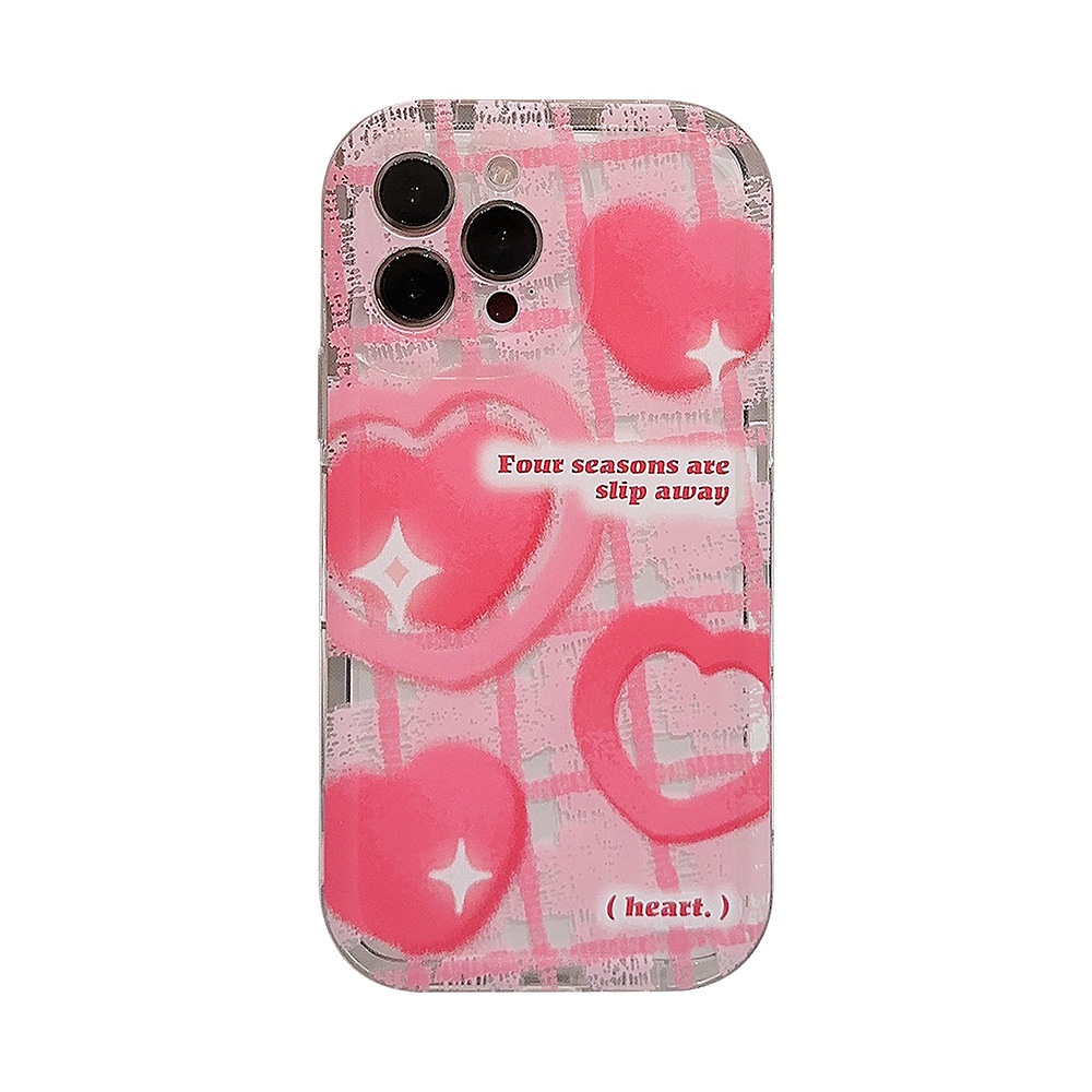 IPHONE Case Silikon Hati Pink Untuk Iphone14 11 12 13 PRO MAX Casing Cover Pelindung AT0080