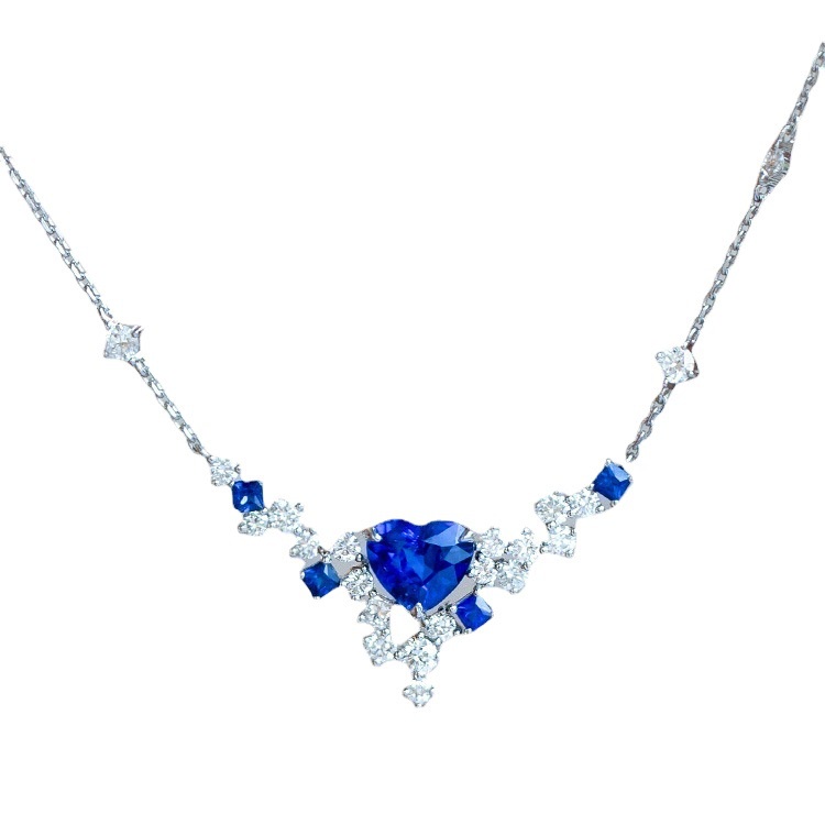 Goldkingdom Aksesoris Perhiasan Fashion Ready Stock Srilanka Safir Berbentuk Hati Kalung Dengan Cinta Royal Blue Pendant Set Untuk Wanita