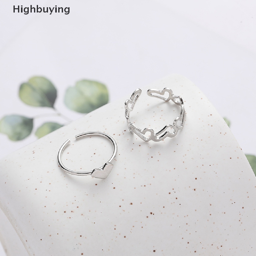 Hbid 2PCS Fashion Berongga Keluar Cinta Hati Cincin Kepribadian Geometris Cincin Pembukaan Cincin Niche Jari Telunjuk Cincin Fashion Perhiasan Hadiah Rings Glory