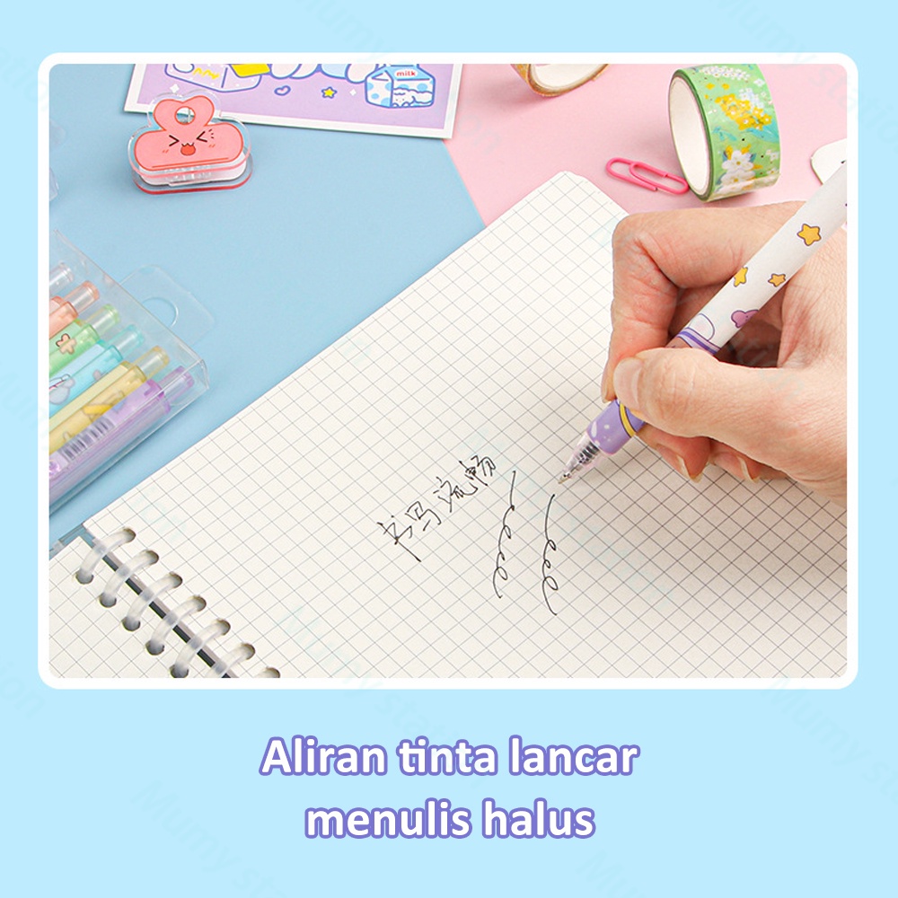 Mumystation 6Pcs Pulpen Mekanik Gel Motif Lucu /Bolpen Gel Karakter Pen Gel Mekanik
