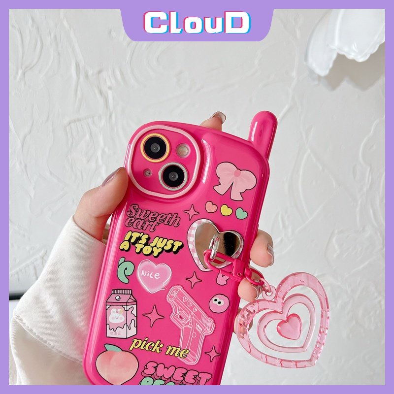 IPHONE Retro Personal Bentuk Ponsel Soft Tpu Case Kompatibel Untuk Iphone11 13 14 12 Pro MAX XR X XS Max7 8 Plus SE 2020 Graffiti Cute Rabbit Ikatan Simpul Cover Dengan Liontin Cinta Hati