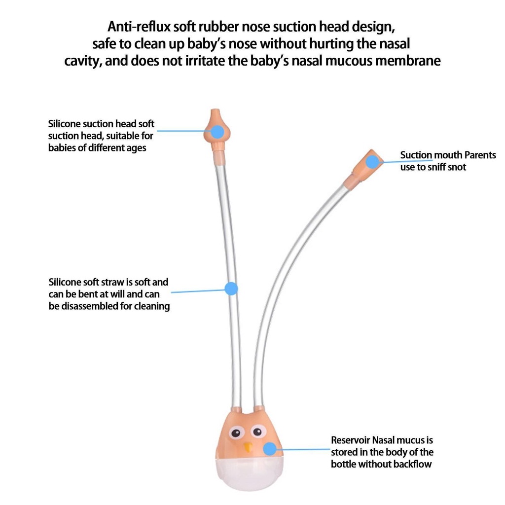 Aspirator Hidung Bayi Baru Lahir Tipe Sedot Hidung Pembersih Penyerapan Hidung Untuk Bayi Pipa Hisap Booger Silikon Anti-Refluks