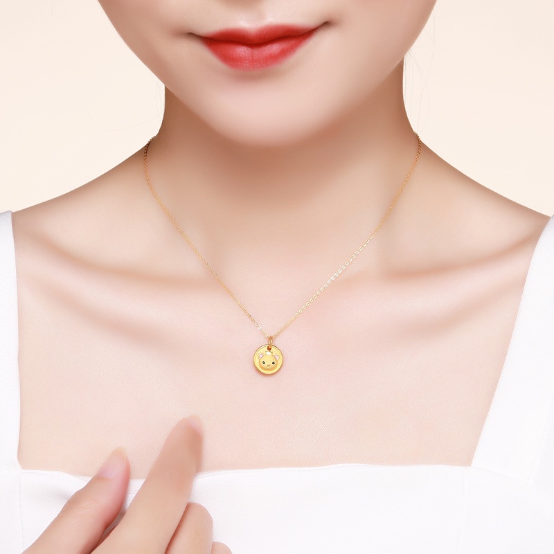 Goldkingdom Fashion Perhiasan Aksesoris Ready Stock Baru Kartun Mahkota Beruang Kalung Berlapis Dengan Liontin Emas Asli Kadar 375 Gold Placer Transfer Bead Enamel Bayi Perempuan Hadiah Lucu.