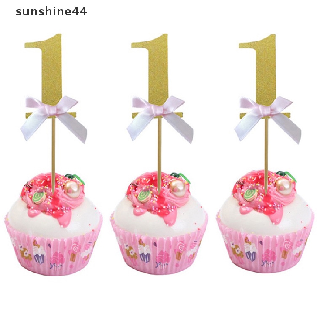 Sunshine 10Pcs Kertas Kue Cupcake Toppers First Boy Girl Dekorasi Pesta Ulang Tahun ID