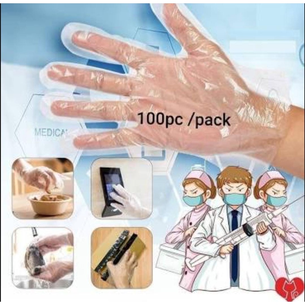 Hand Glove Dapur Transparan/ Sarung Tangan Plastik 100PCS (50PSG)/ Sarung Tangan Steril Sekali Pakai