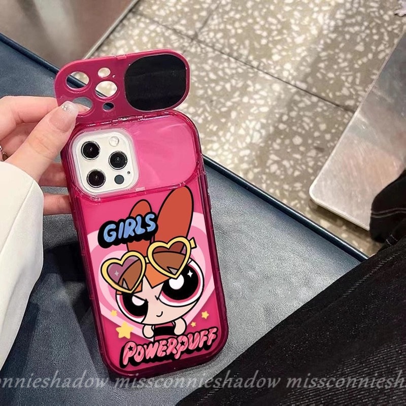 IPHONE Ins Kartun Gadis Case Kompatibel Untuk Iphone11 14 XR 78 14 Plus 11 14 13 12 Pro MAX X XS MAX SE 2020 Kreatif Flip Make Up Cermin Shockproof Lembut TPU Cover