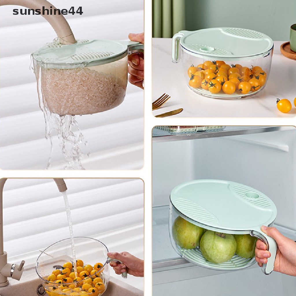 Sunshine Kitchen Drain Basket Bowl Tempat Cuci Beras Colander Basket Strainer Dengan Handle ID