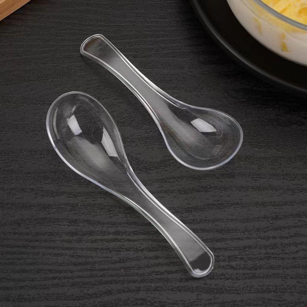 [Elegan] Sendok Sekali Pakai Bahan Plastik Ringan Dapat Ditumpuk Untuk Es Krim Dessert Spoons