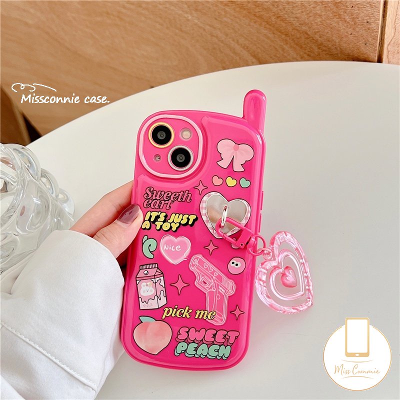 IPHONE Graffiti Cute Rabbit Ikatan Simpul Case Kompatibel Untuk Iphone7 8 Plus XR X11 14 13 12 Pro MAX XS MAX SE 2020 Retro Personal Bentuk Ponsel Seluler Soft Cover Dengan Liontin Cinta Cinta Hati