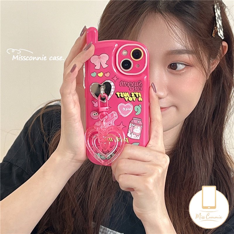 IPHONE Graffiti Cute Rabbit Ikatan Simpul Case Kompatibel Untuk Iphone7 8 Plus XR X11 14 13 12 Pro MAX XS MAX SE 2020 Retro Personal Bentuk Ponsel Seluler Soft Cover Dengan Liontin Cinta Cinta Hati