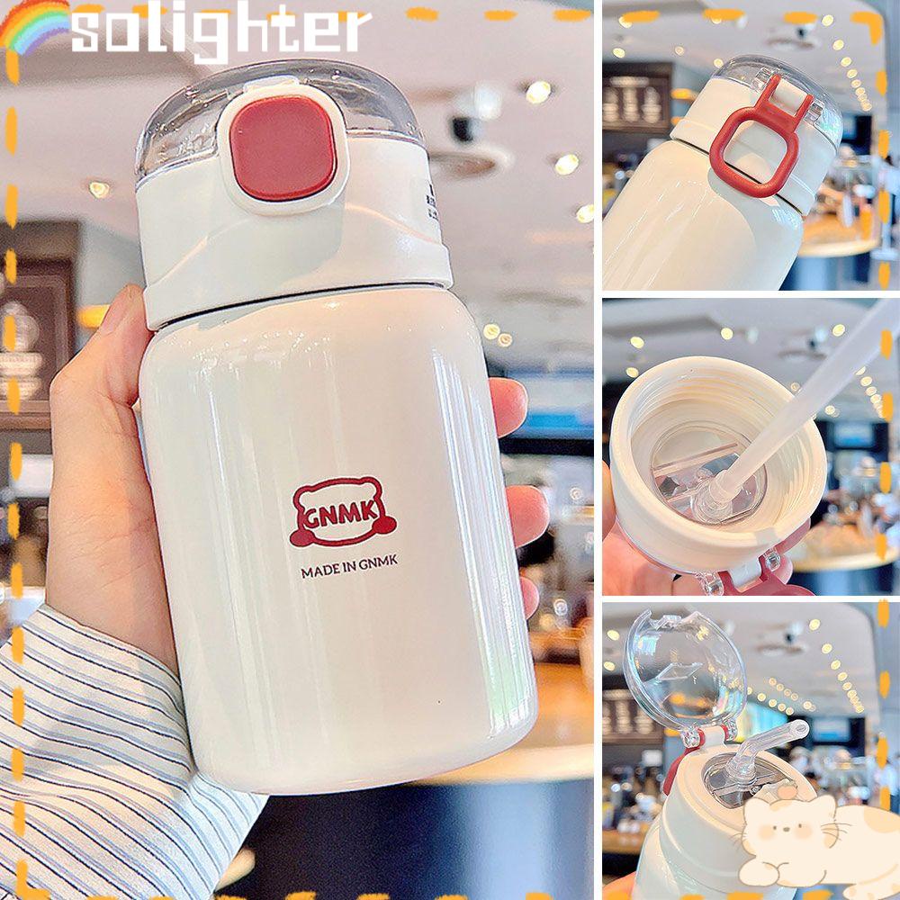 Solighter 450ml Thermal Mug Portable Elastis Gesper Cangkir Sedotan Stainless Steel