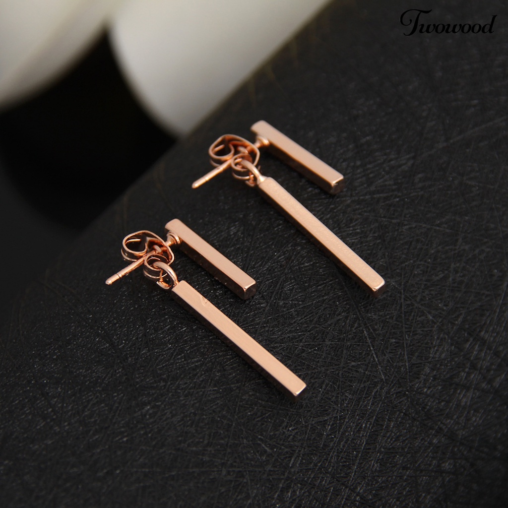 Twowood 1pasang Anting Pejantan Kesederhanaan Geometris Berbentuk T Poles Temperamen Berdandan Tahan Luntur Sederhana T Bar Drop Earrings Perlengkapan Kostum