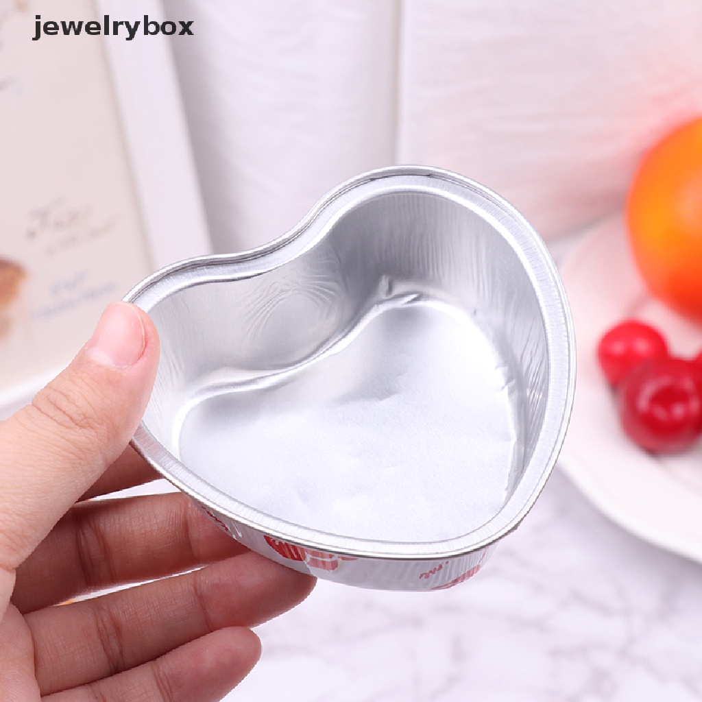 [jewelrybox] 10pcs/set 100ML Berbentuk Hati Aluminium Foil Kue Cup Dengan Tutup Baking Pans Butik