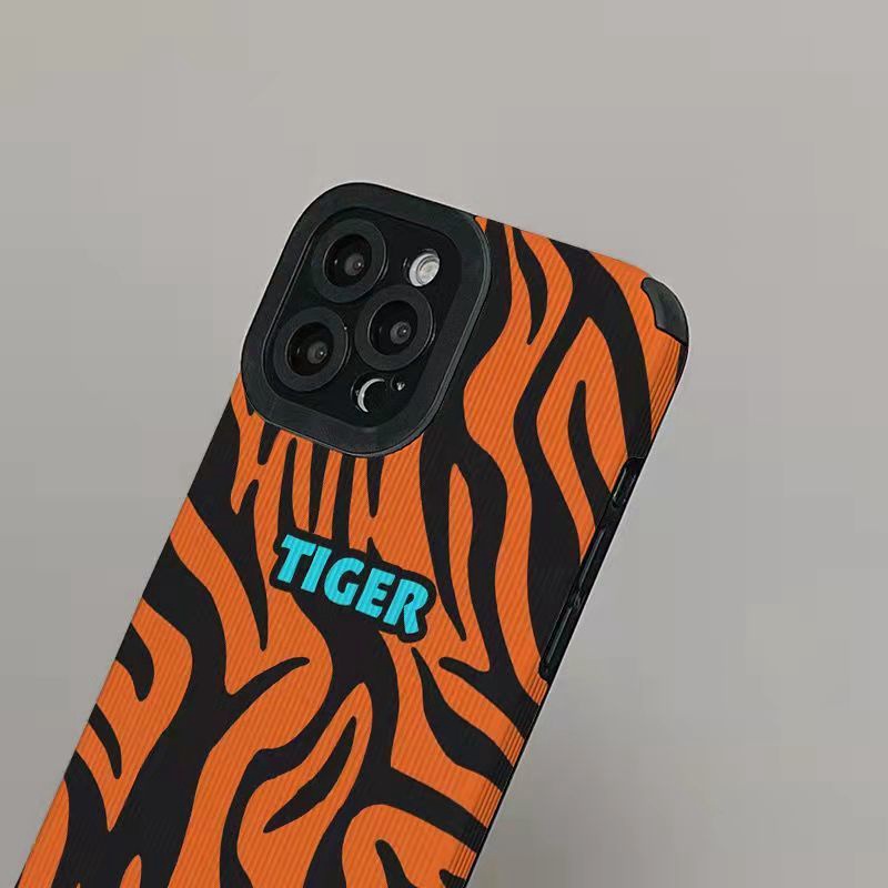 【Lamb Skin】Orange Tiger Pattern Soft Case for IPhone 6S 7 Plus 8 Plus X XS XR XS Max 11 13 12 14 PRO Max 14 Plus 12 13 Mini Camera Protect Women's Baolongwish Casing