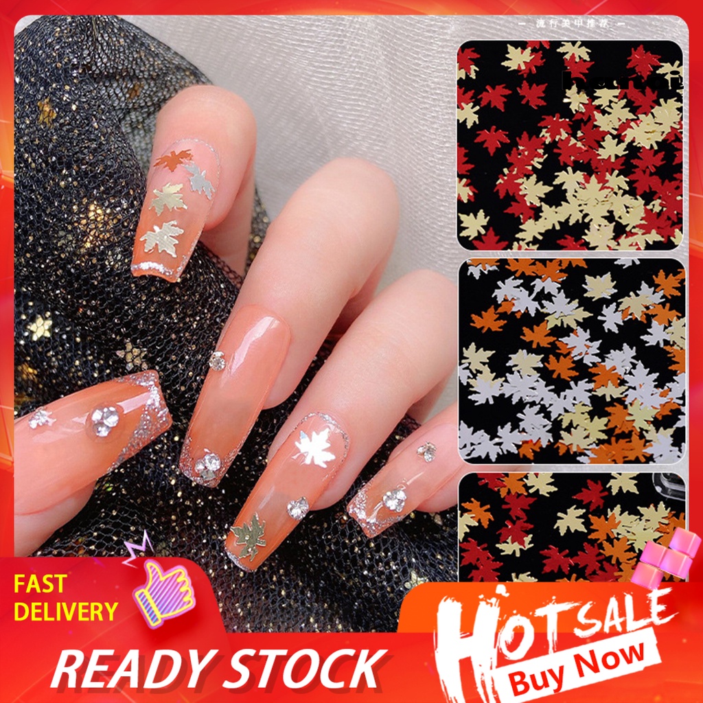 Hi 1kotak Paku Payet Super Tipis Mini Multi-Warna Aneka Halus DIY Nail Art Sparkling Maple Leaf Manicure Glitters Dekorasi Untuk Salon Kuku