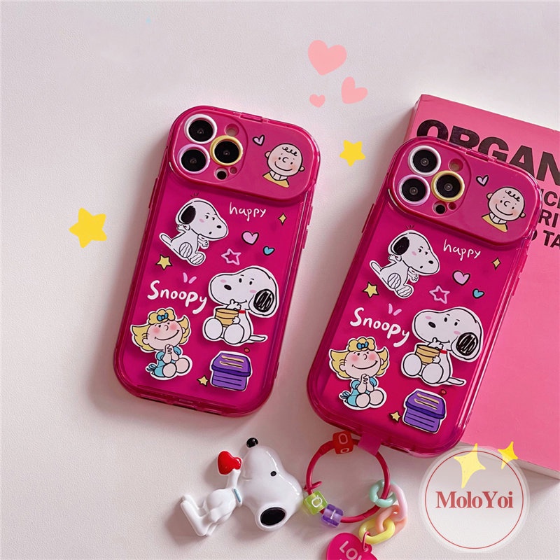 IPHONE Kartun Snoopy Flip Make Up Cermin Casing Kompatibel Untuk Iphone11Xr 8 7 14 Plus 14 13 12 Pro MAX X XS MAX SE 2020 Kreatif Shockproof Soft TPU Phone Back Cover Case