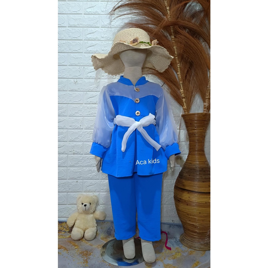 Setelan Ameena Crinkle Premium Mix Organza Usia 3- 12 Tahun |Pakaian Anak Perempuan Model Terbaru Setelan Viral | Setelan anak terbaru organza lengan balon crincle airflow kombinasi | FMS