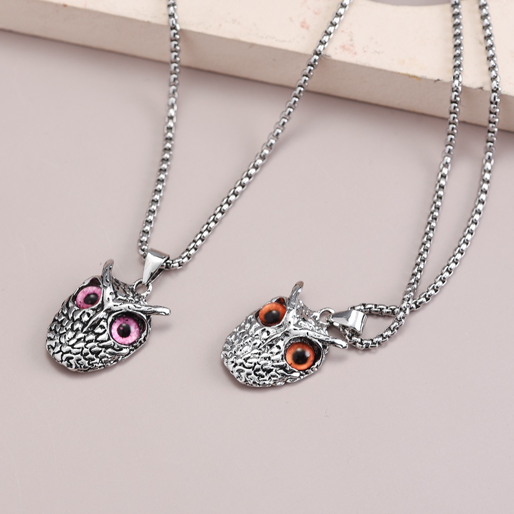 Retro Multi-Warna Punk Populer Devil's Eye Pendant Alloy Owl Opal Pendant Necklace Fashion Wanita Kreatif Sweater Panjang Kalung Pria Pribadi Perhiasan Aksesoris