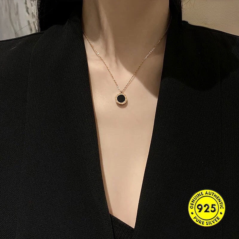 S925 Perak Romawi Dua Sisi Shell Cincin Kalung Cahaya Mewah Bermutu Tinggi Aksesoris U1603