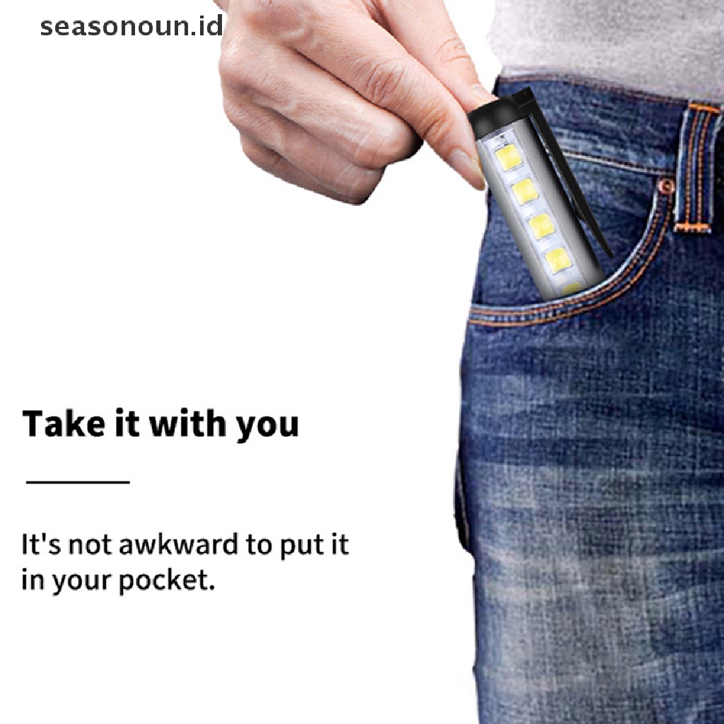Seasonoun Senter Mini LED Rechargeable Dengan Clip Magnet Work Light Flashlight.