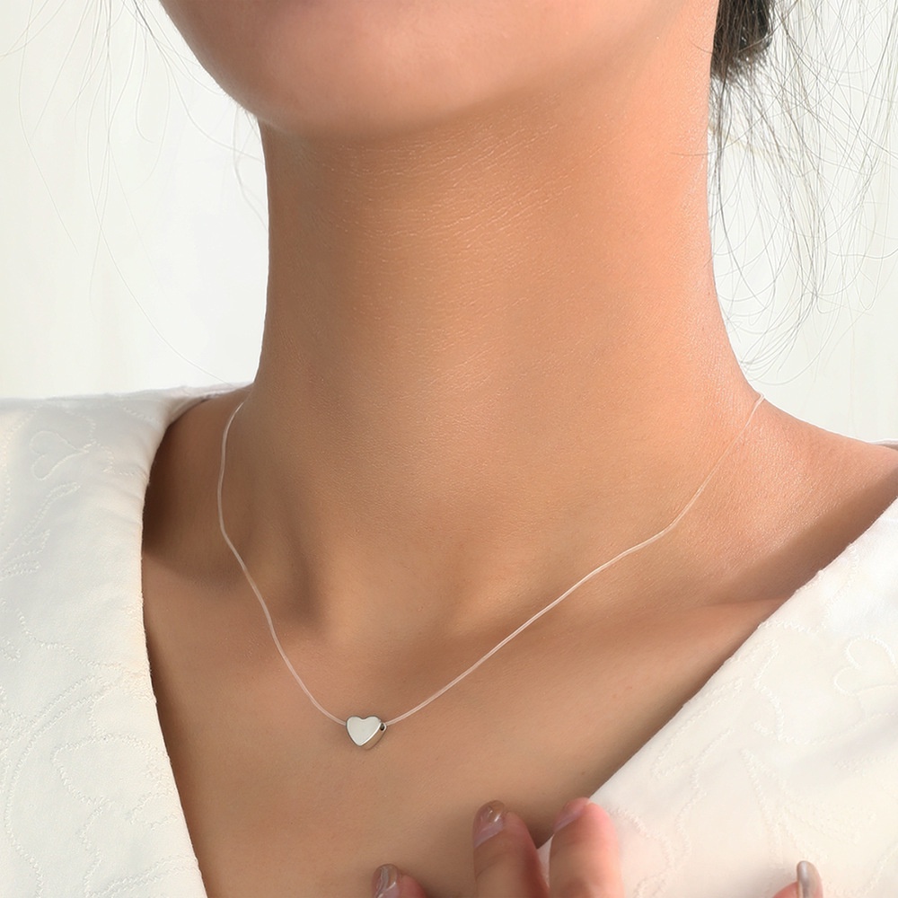 Kalung Cinta Temperamen Mewah Ringan Rantai Tulang Selangka Kalung Liontin Hati Cinta Amis Transparan Sederhana1