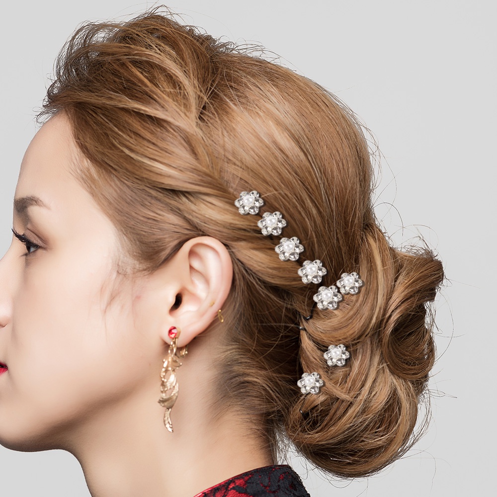 Mutiara Halus Berlian Imitasi Rambut Pin Rambut Garpu Tiara Elegan Pengantin Pernikahan Bunga Mutiara Dengan Berlian Lilitan Rambut Colokan Fashion Wanita Mutiara Jepit Rambut Set