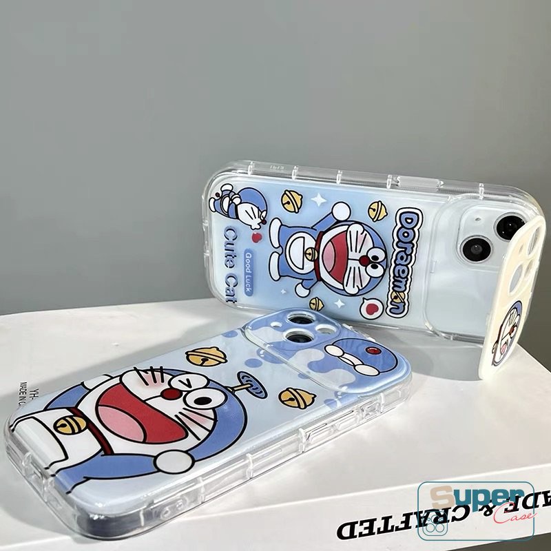 IPHONE Kucing Lucu Kartun Doraemon Kepribadian Flip Make Up Mirror Case Kompatibel Untuk Iphone11 13 14 12 Pro MAX XR 78 14 Plus XS X MAX SE 2020 Lembut TPU Shockproof Phone Cover Casing