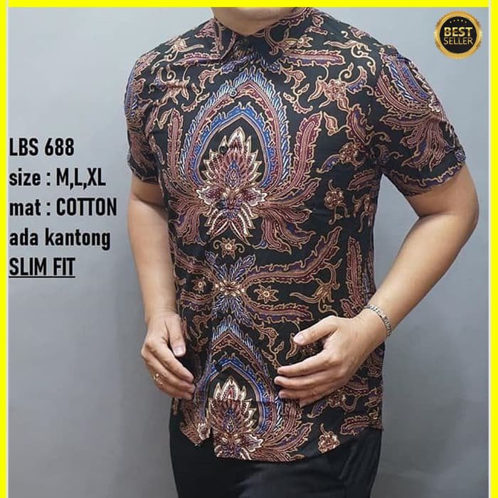 KEMEJA PRIA BATIK LENGAN PENDEK HEM BAHAN KATUN HALUS 40S LBS 688 MEWAH PREMIUM BAJU ELEGANT SIZE M L XL  SKU MS JAKARTA