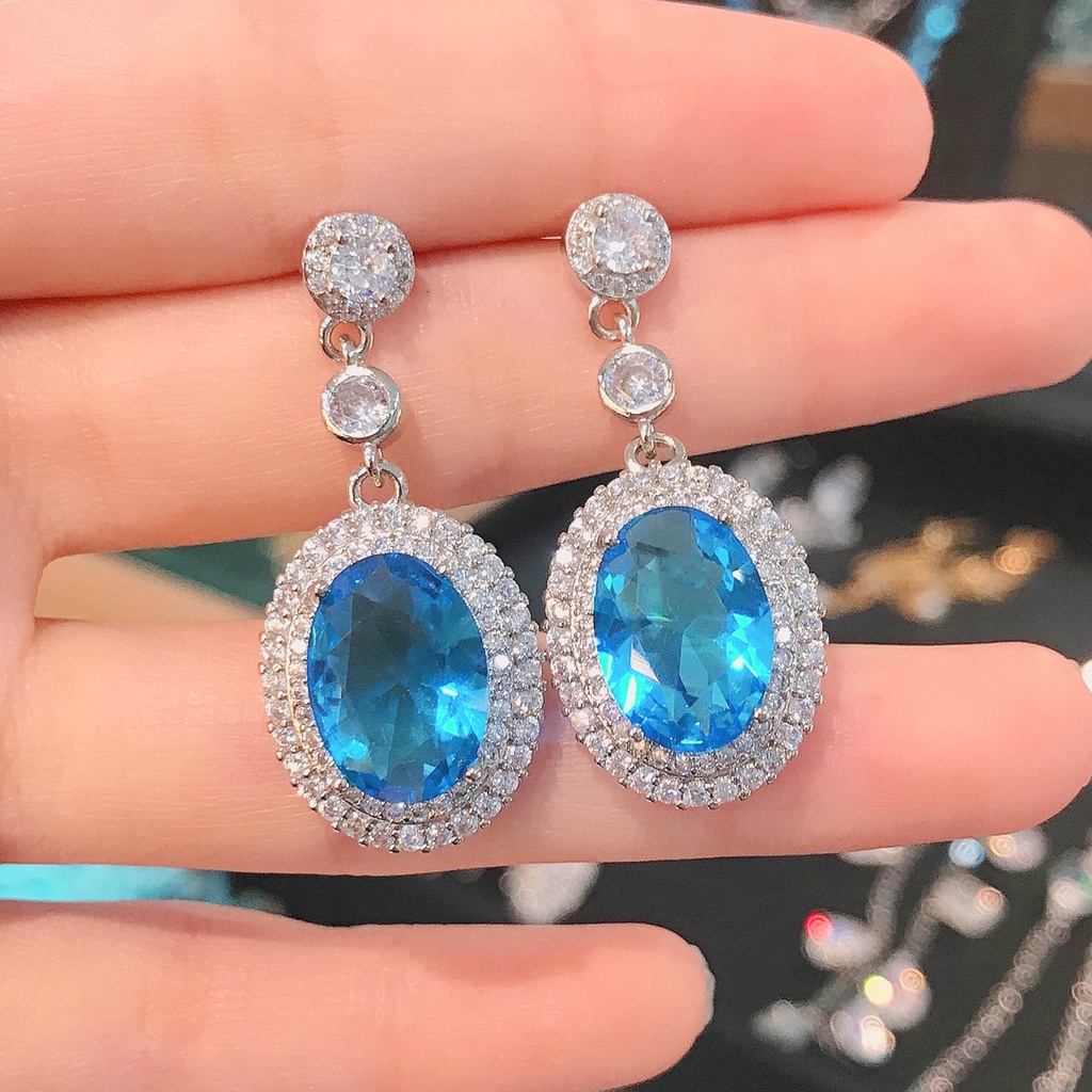Goldkingdom Fashion Perhiasan Aksesoris Ready Stock Baru Ascher Berlian Kuning Stud Earrings Desain Berat Ringan Mewah Argyle Pink Berlian Anting Panjang Wanita