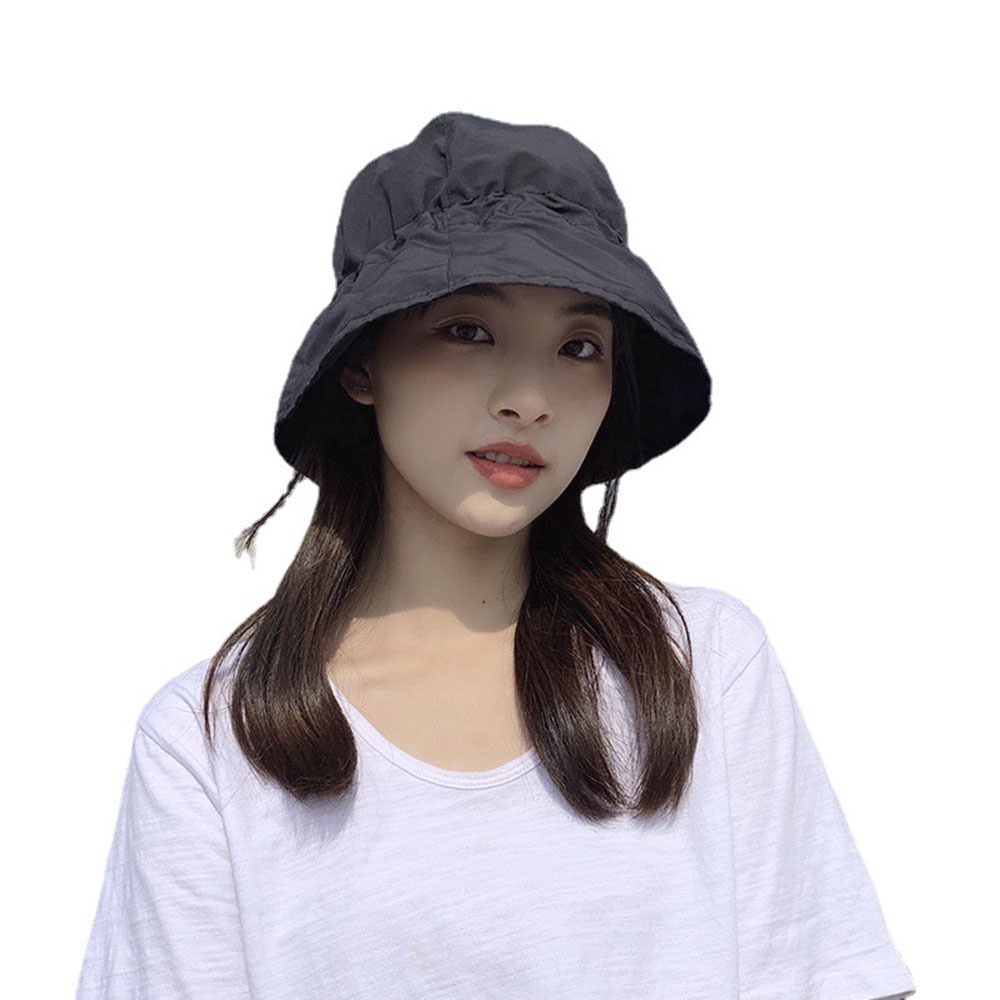 Korea Sederhana Tahan Air Topi Nelayan Serut Wanita Perempuan Pelindung Matahari Traveling Outdoor Bucket Cap