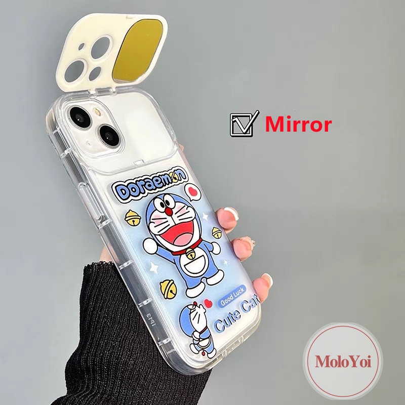 IPHONE Flip Make Up Cermin Lucu Case Kompatibel Untuk Iphone14 11 13 12 Pro MAX XR 7 8 14 Plus X XS MAX SE 2020 Kartun Kucing Cantik Doraemon Shockproof Soft TPU Case