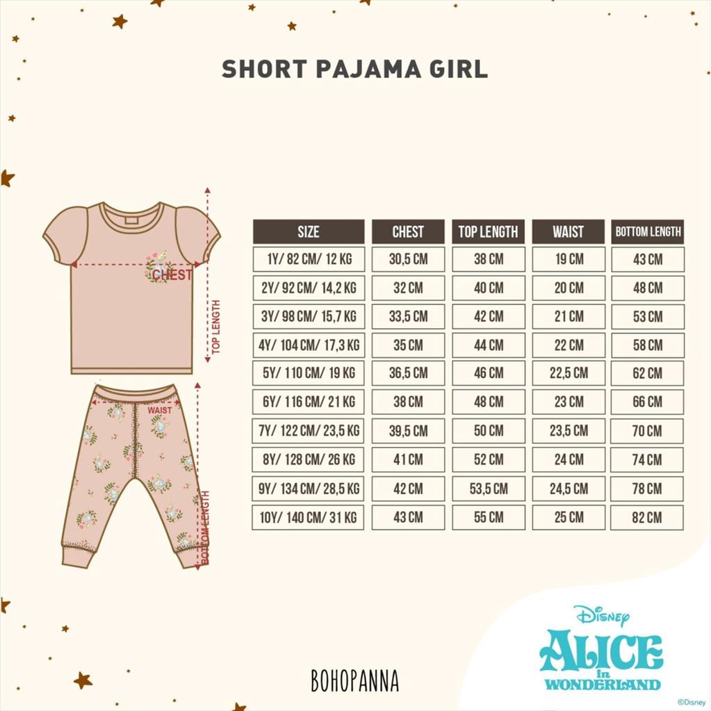 [TOMS] BOHOPANNA (1stel) Short Pajama Girl DISNEY / Stelan Baju Tidur Anak Perempuan Piyama Pajamas