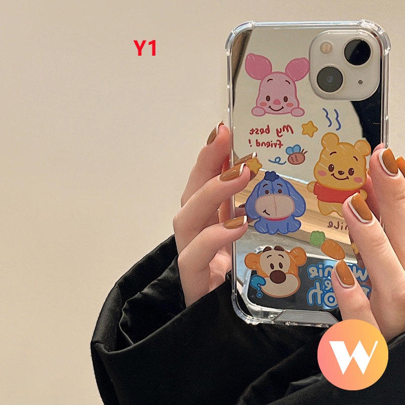 IPHONE Kartun Disney Winnie The Pooh Manyo Case Kompatibel Untuk Iphone11 13 12 Pro Max 7Plus XR X XS Max8 7 Plus SE 2020 Toy Story Lucu Alien Make Up Mirror Phone Cover