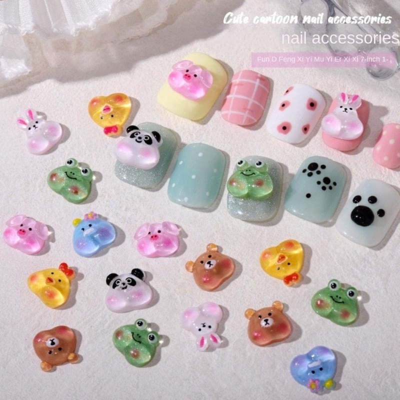 10pcs Jelly Warna Resin Pesona Kuku 3D Kartun Hewan Nail Art Dekorasi Flatback Batu DIY Manicure Hewan Lucu Hiasan Kuku