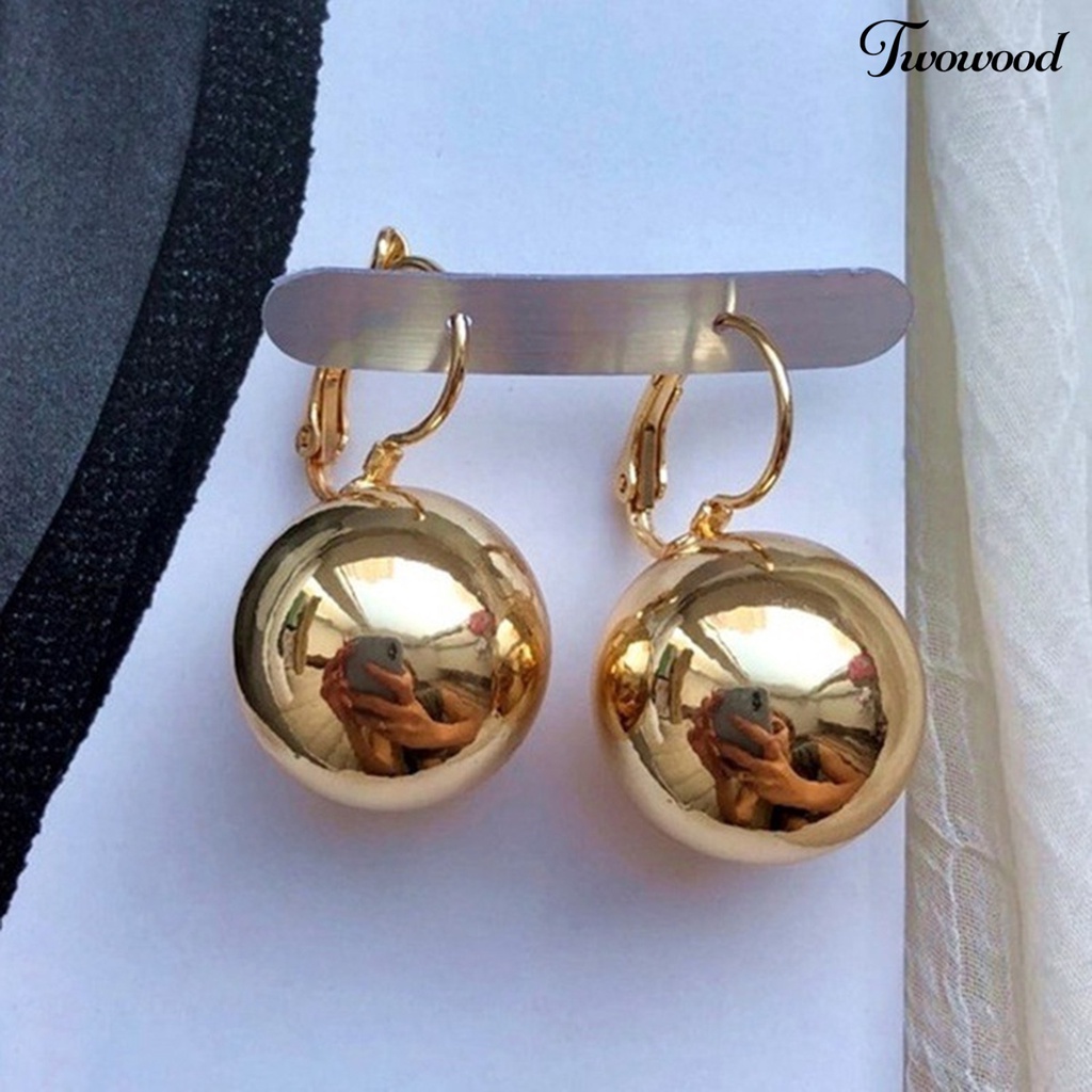 Twowood 1pasang Drop Earrings Elegan Vintage Halus Bulat Terang Kilau Hias Hadiah Wanita Berbentuk Bola Liontin Hoop Earrings Perhiasan Untuk Pakaian Sehari-Hari