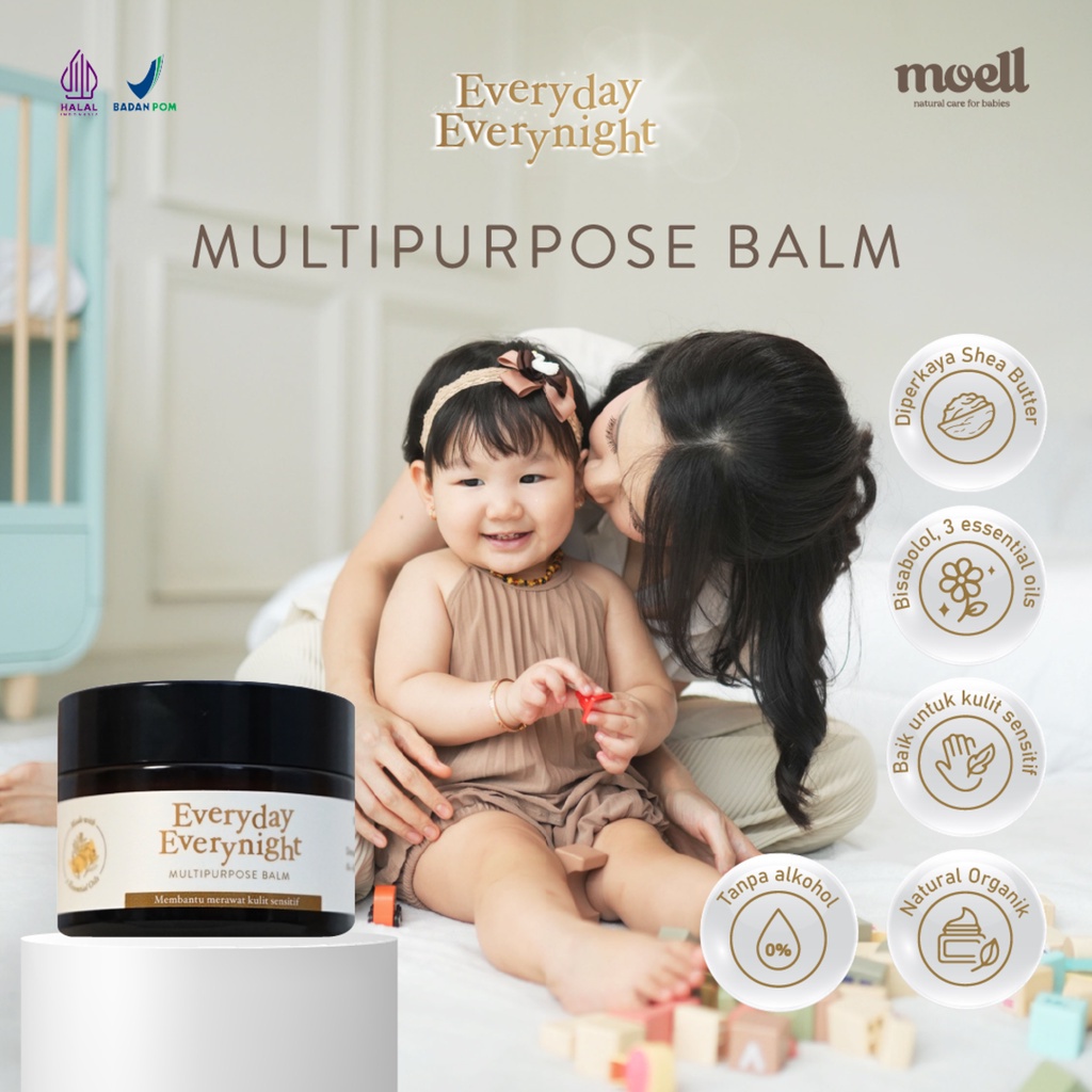 Moell Everyday Everynight Multipurpose Balm 30gram/ balm bayi / balm natural organic / balm anti ruam / balm kulit sensitif