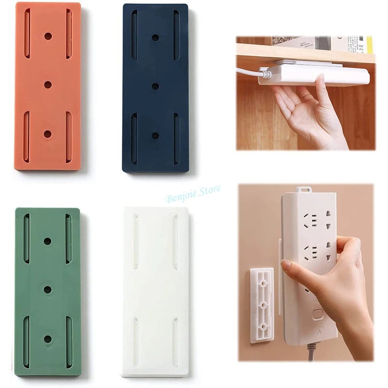 Kabel Organizer Hiasan Dinding Power Strip Holder Fixator Self-Adhesive Desktop Socket Fixer Plug-in Removable Tempel Dinding Fixer Punch Free Row Plug Holder Untuk Dapur Rumah Kantor