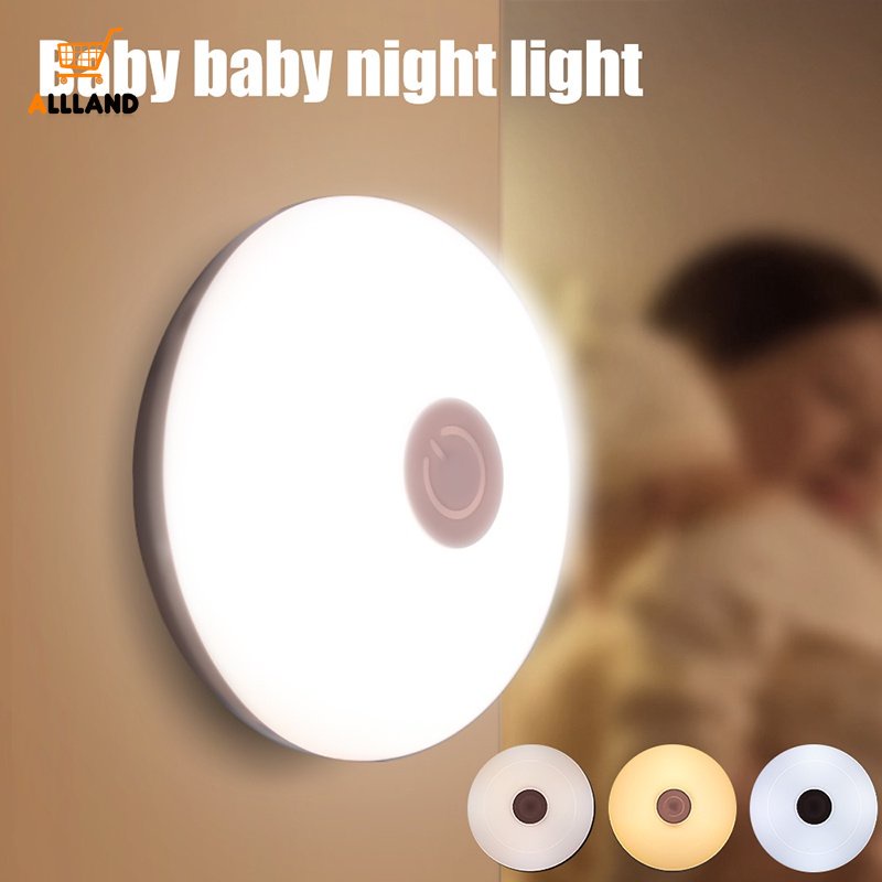 1pc Lampu Malam Bulat LED Tipe Plug Push Button Mini US/3Mode Lampu Tidur Bayi Yang Dapat Disesuaikan/Lampu Tidur Pelindung Mata Kamar Tidur