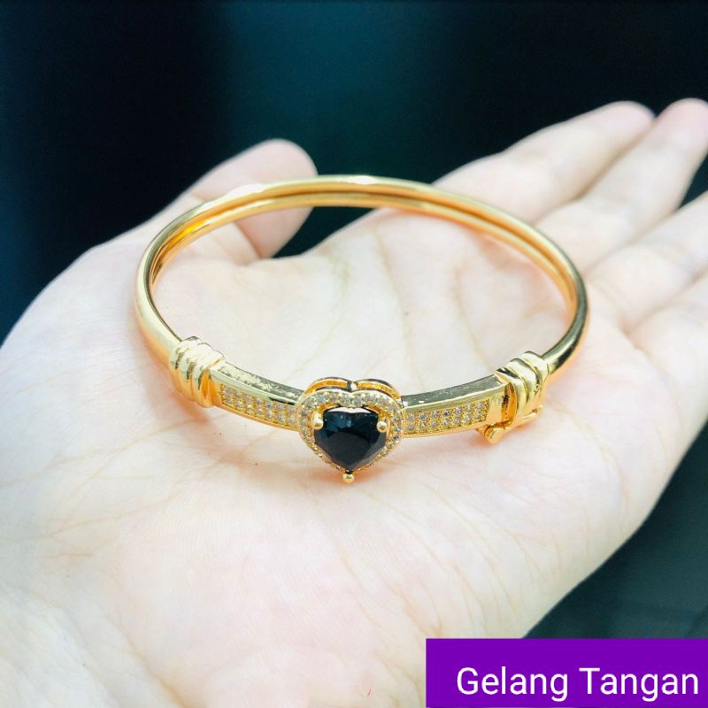 Gelang xuping wanita dewasa lapis emas batu hitam model love
