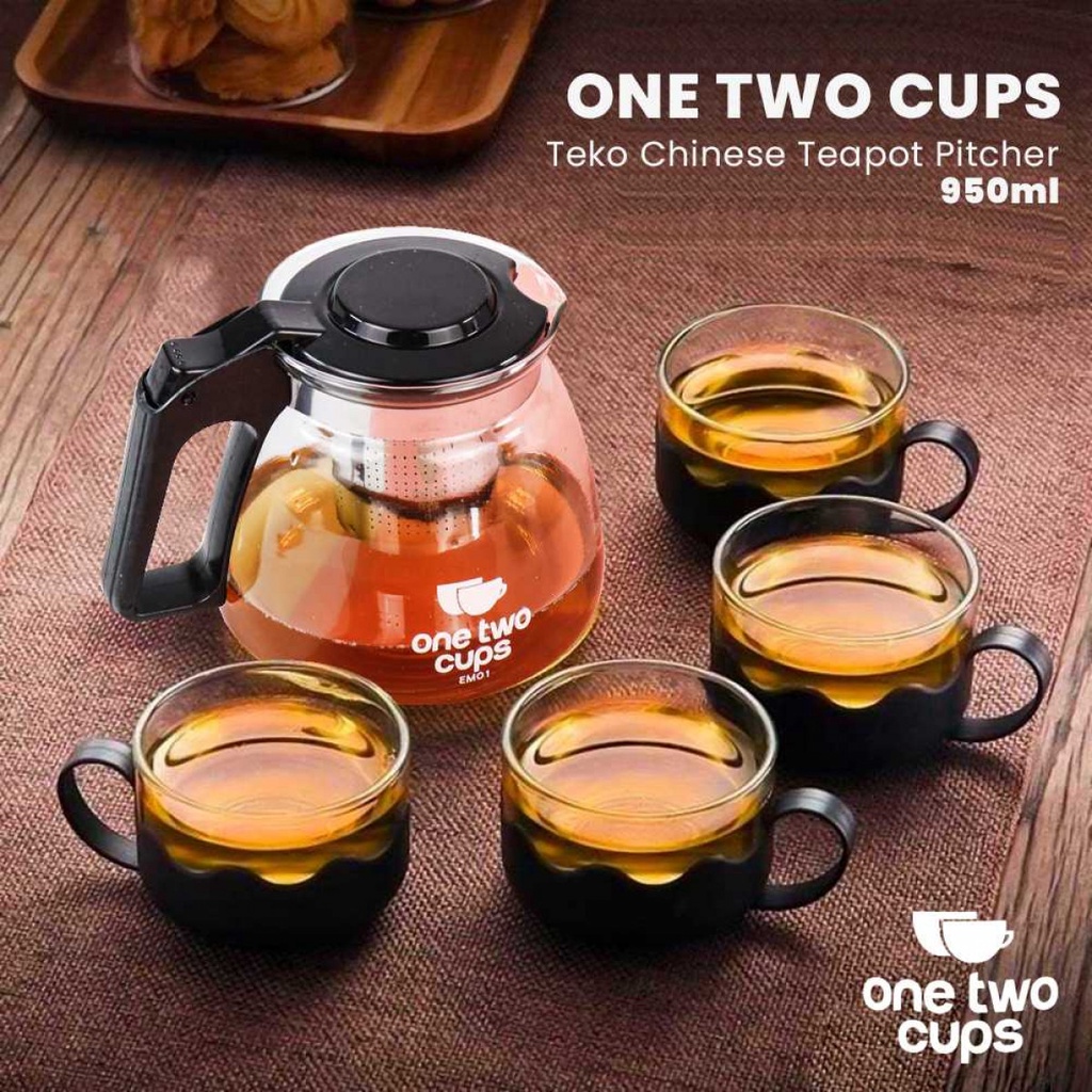 Set Teko Kaca dengan 4Pcs Gelas 200ml Teapot Pitcher 950ml