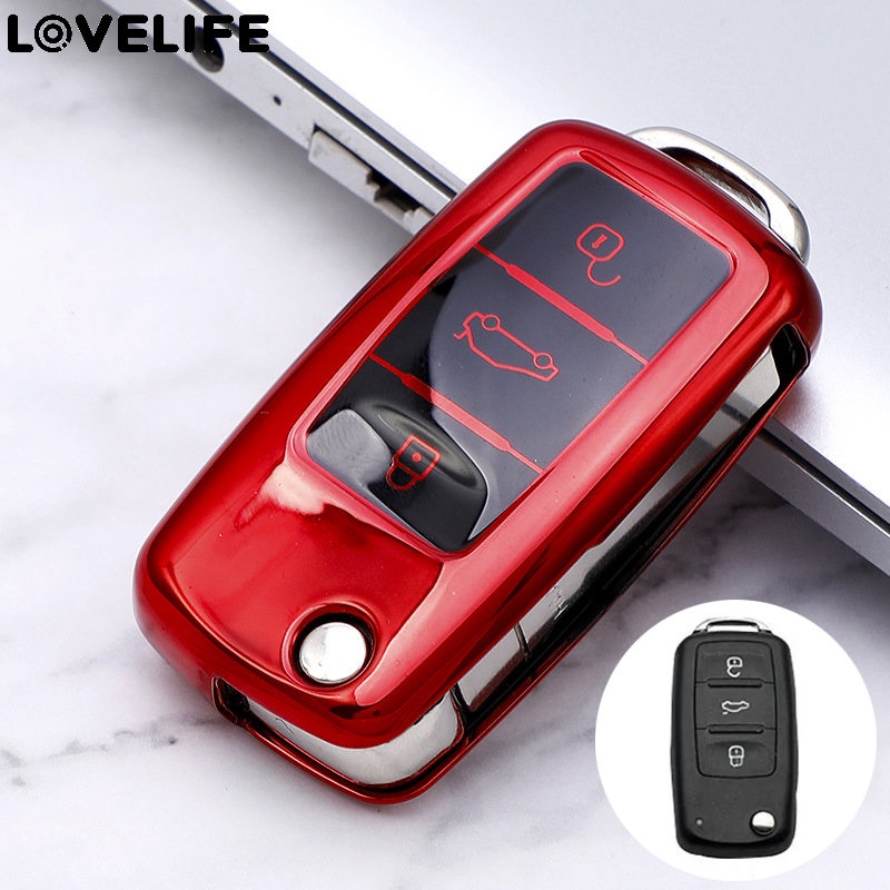Tas Kunci Karet Lembut TPU Case Kunci Flip Mobil Rumah Kunci Anti Gores Case Kunci Mobil Cover Kunci Shell Portable Full Coverage Key Box Untuk Model Volkswagen VW