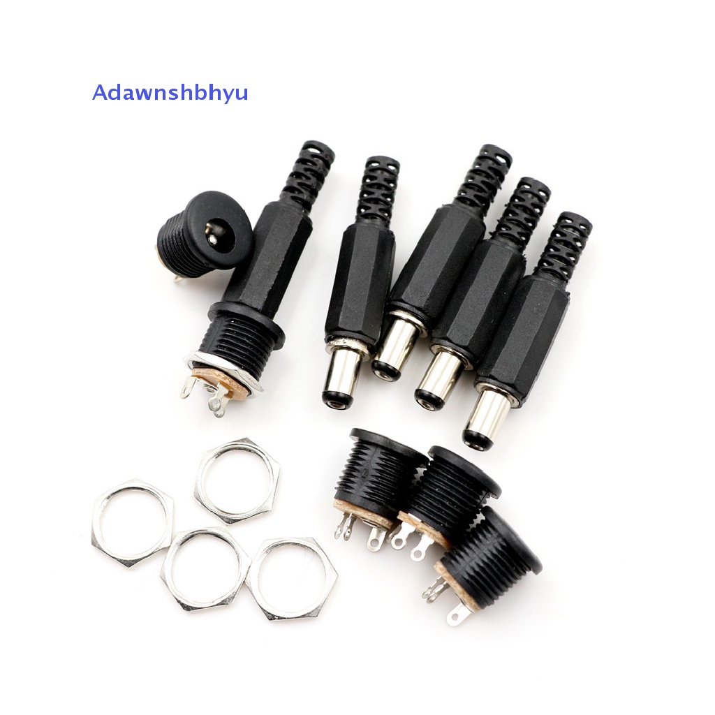 Adhyu 10pcs 5.5mm x 2.1mm Konektor Colokan Listrik DC Laki-Laki Sekrup Kunci Female Panel Socket ID