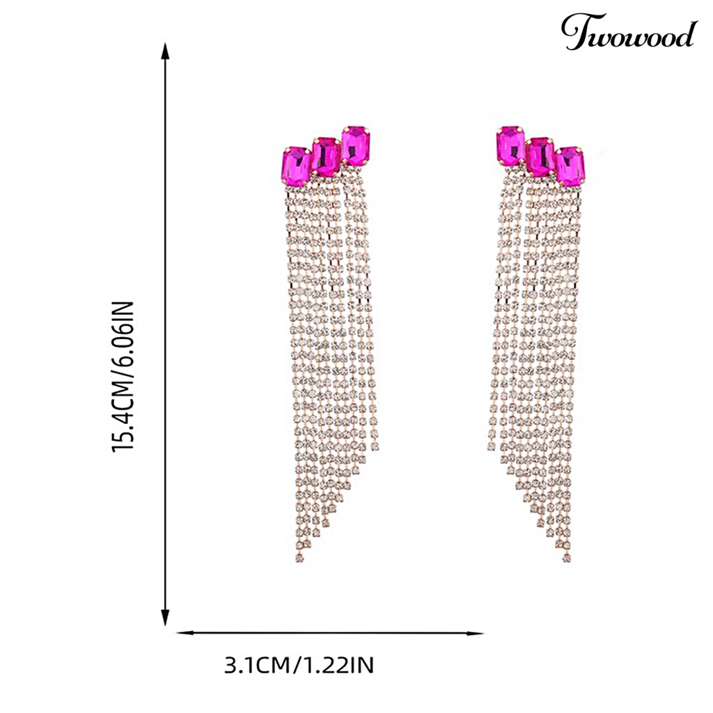 Twowood 1pasang Anting Rumbai Berlian Imitasi Bersinar Wanita Bridal Drop Menjuntai Earrings Untuk Pakaian Sehari-Hari