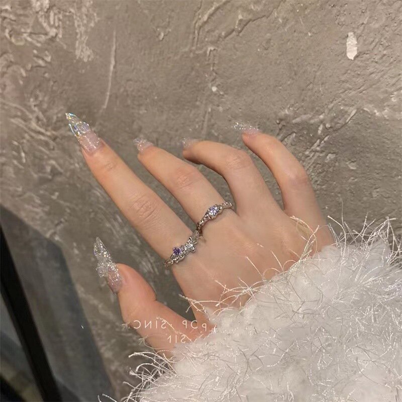 2 Pcs/set Ladies Fashion Geometric Ring Set Zircon Ring Set